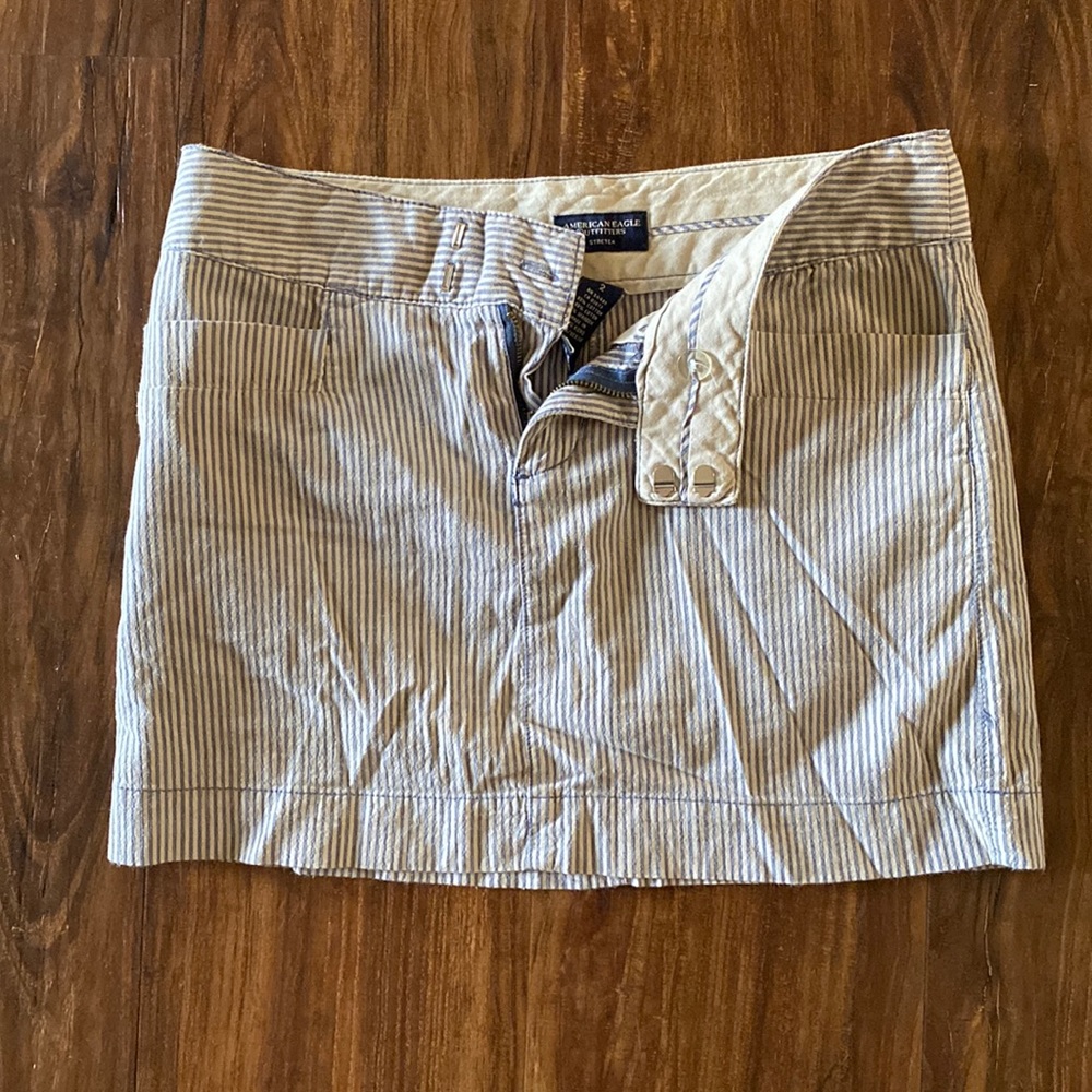 American eagle blue and cream pinstripe mini skirt